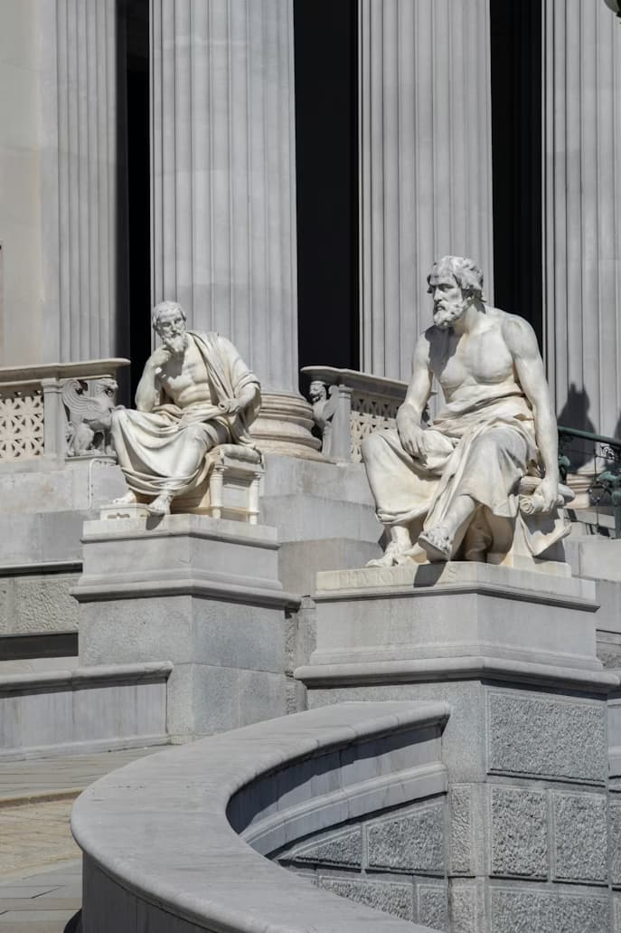 Greek philosophers debating in Athens